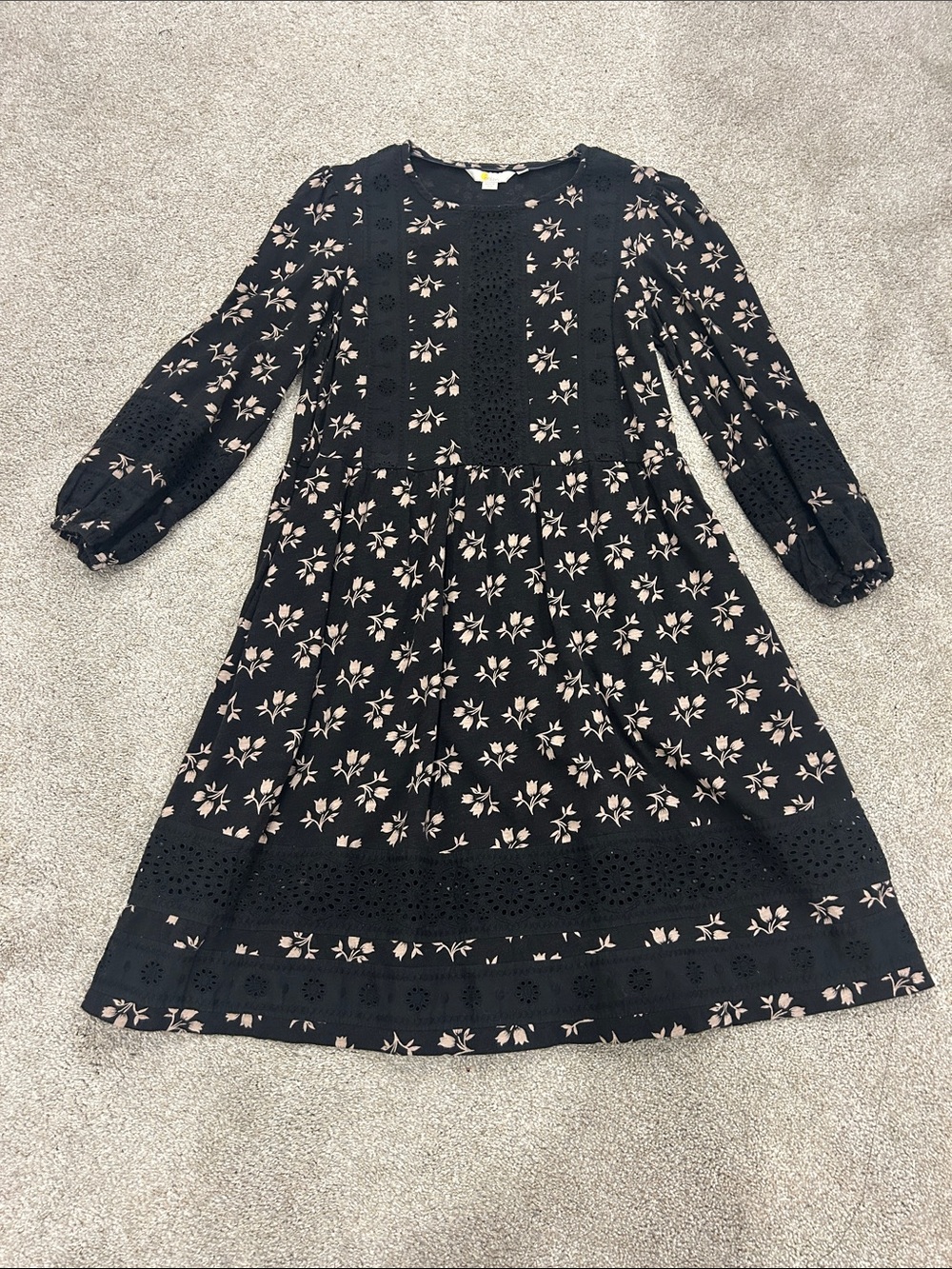 Boden Black Dress with Soft Pink Floral Print